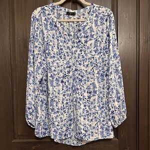 Tahari Blue and White Floral Blouse